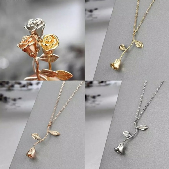 Rose gold rose bud dangle necklace. - Picture 8 of 8